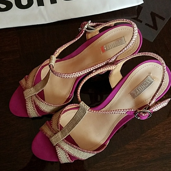 Schutz sandals, 4" floral silk heel. - Picture 4 of 8